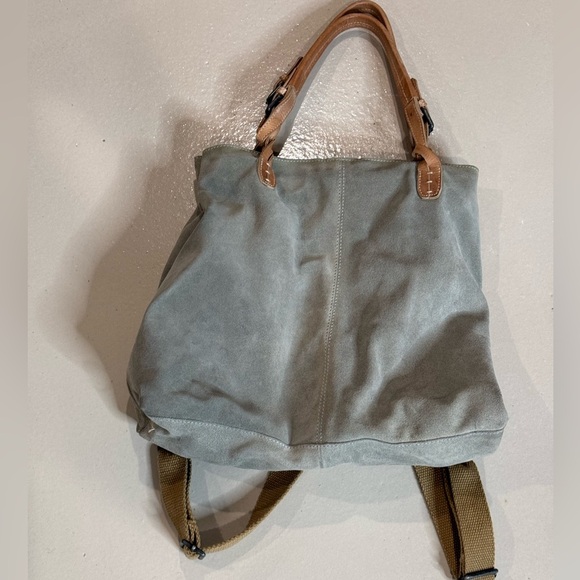 SOLD We The Free Free People Tote Bag backpack 100% cow leather cotton inter - Picture 7 of 16
